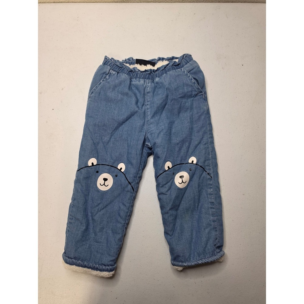 Gap Baby Bear Graphic Sherpa Lined Denim Jeans Blue 18-24 Months Elastic Waist
